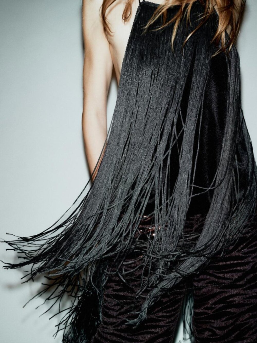 ZARA  Fringe Velvet Halter Top Black Size S, NWT - Picture 2 of 2